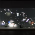 Trisha Baga, <em>Department of Interior (sketch for untitled technothriller)</em>, 2018. 3D video projection with bucket and painted rocks. Installation view at Gallery TPW. Documentation: Toni Hafkenscheid.
