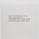 Eric Gottesman, <em>Tenanesh’s Postcard to Arnold Schwarzenegger (reproduction)</em>, 17″ x 22″, Wood Shelf, inkjet prints, transparency, 2004/2011.