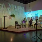 Cauleen Smith, <em>The Hold</em>, 2017. Multi-channel video, video projectors, stereo speakers, CCTV cameras, camera tripods, furniture, figurines. Documentation: Toni Hafkenscheid.